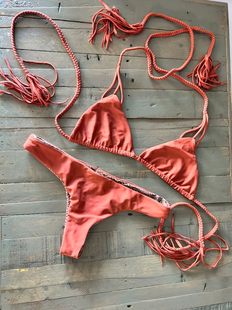 Acacia Swimwear Coral Braided Tie Triangle Bikini Set